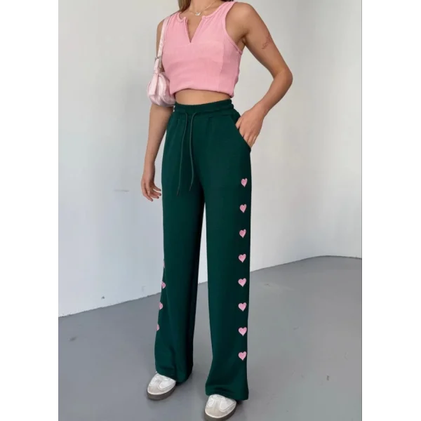 Osy Modal Yumuşak Dokulu Kumaş Nakış Işlemeli Rahat Bol Paça Eşofman Pantalon - Haki