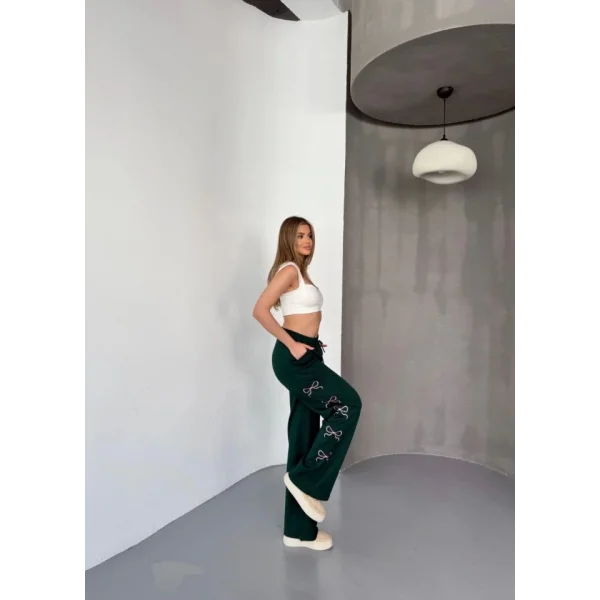 Osy Modal Yumuşak Dokulu Kumaş Nakış Işlemeli Rahat Bol Paça Eşofman Pantalon - Haki