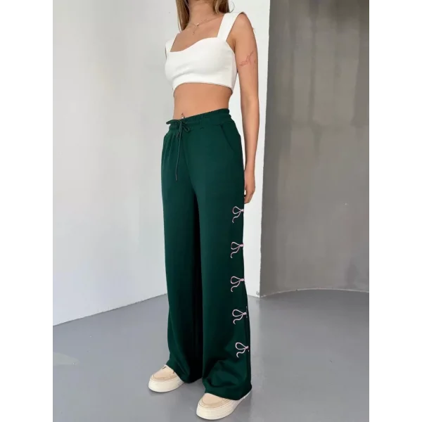 Osy Modal Yumuşak Dokulu Kumaş Nakış işlemeli Rahat Bol Paça Eşofman Pantalon - Haki