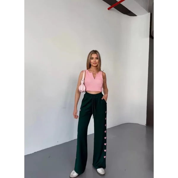 Osy Modal Yumuşak Dokulu Kumaş Nakış işlemeli Rahat Bol Paça Eşofman Pantalon - Haki