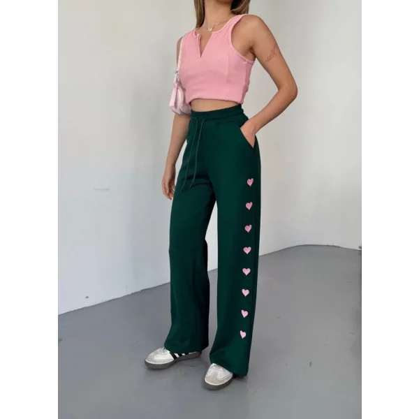 Osy Modal Yumuşak Dokulu Kumaş Nakış işlemeli Rahat Bol Paça Eşofman Pantalon - Haki