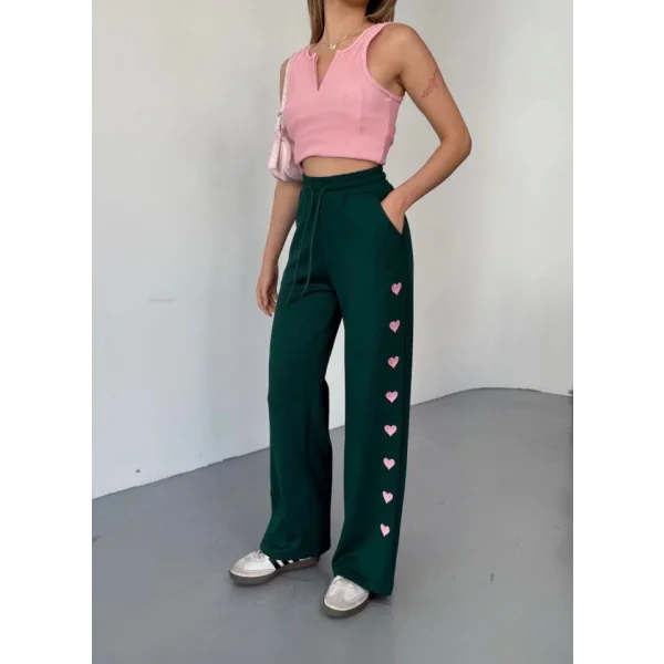 Osy Modal Yumuşak Dokulu Kumaş Nakış Işlemeli Rahat Bol Paça Eşofman Pantalon - Haki