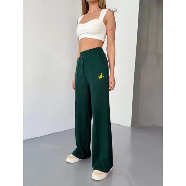 Osy Modal Yumuşak Dokulu Kumaş Nakış işlemeli Rahat Bol Paça Eşofman Pantalon - Haki