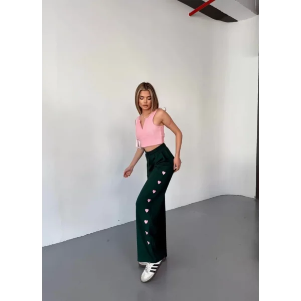 Osy Modal Yumuşak Dokulu Kumaş Nakış işlemeli Rahat Bol Paça Eşofman Pantalon - Haki