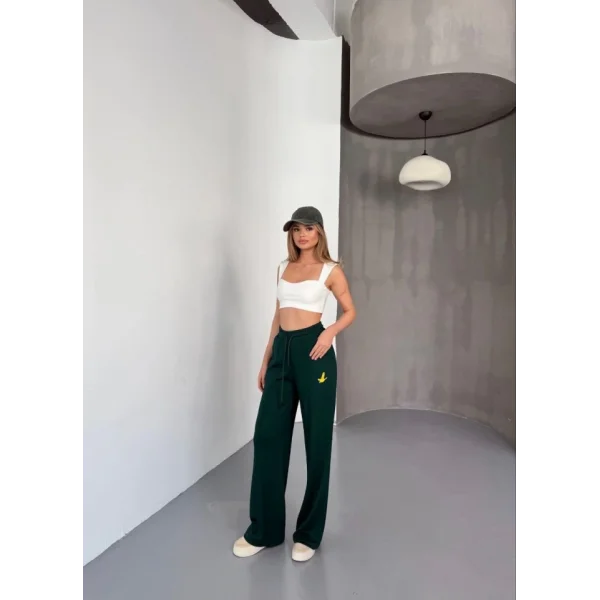 Osy Modal Yumuşak Dokulu Kumaş Nakış Işlemeli Rahat Bol Paça Eşofman Pantalon - Siyah