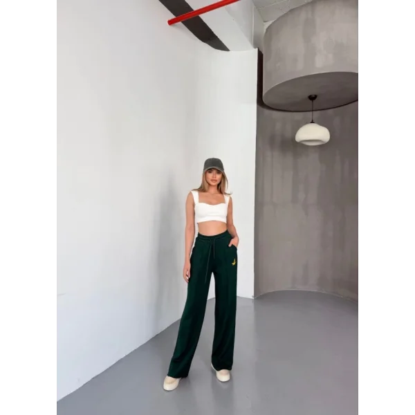 Osy Modal Yumuşak Dokulu Kumaş Nakış Işlemeli Rahat Bol Paça Eşofman Pantalon - Siyah