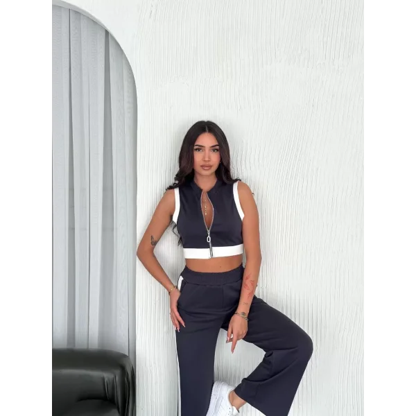 Osy Modal Yumuşak Dokulu Kumaş Tam Fermuarlı Crop Pantalon İkili Takım - Antrasit