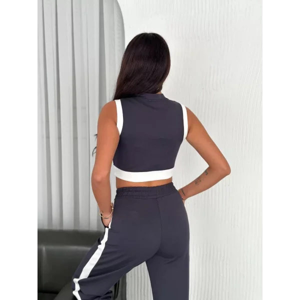 Osy Modal Yumuşak Dokulu Kumaş Tam Fermuarlı Crop Pantalon İkili Takım - Antrasit