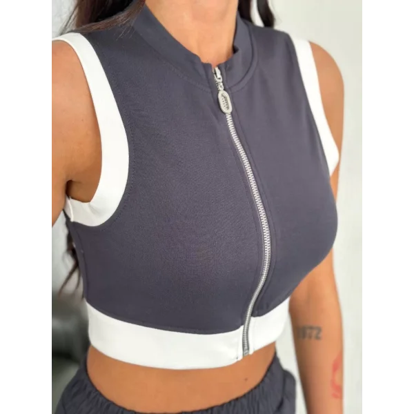 Osy Modal Yumuşak Dokulu Kumaş Tam Fermuarlı Crop Pantalon İkili Takım - Antrasit