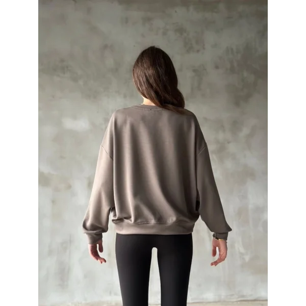 Osy odal Yumuşak Dokulu Kumaş Bisiklet Yaka Oversize weatshirt  Gri