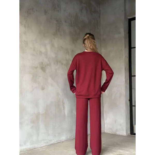 Osy odal Yumuşak Dokulu Kumaş Bisiklet Yaka Takım Bordo