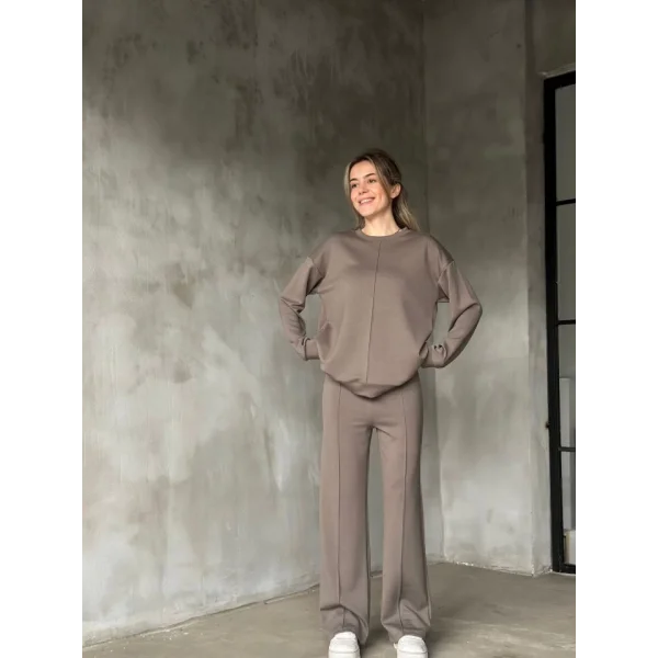 Osy odal Yumuşak Dokulu Kumaş Bisiklet Yaka Takım Gri