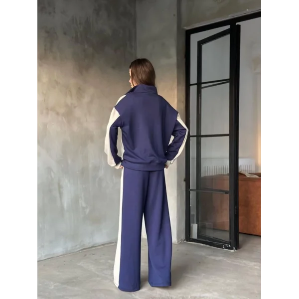 Osy odal Yumuşak Dokulu Kumaş Kapüşonlu Fermuarlı Takım  acivert