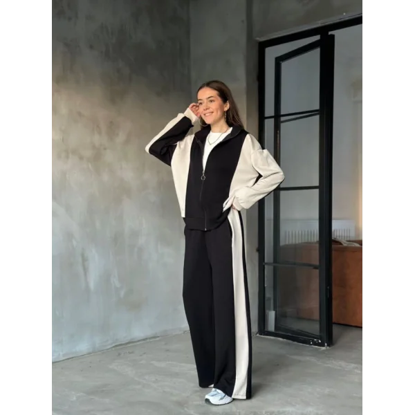 Osy odal Yumuşak Dokulu Kumaş Kapüşonlu Fermuarlı Takım  iyah