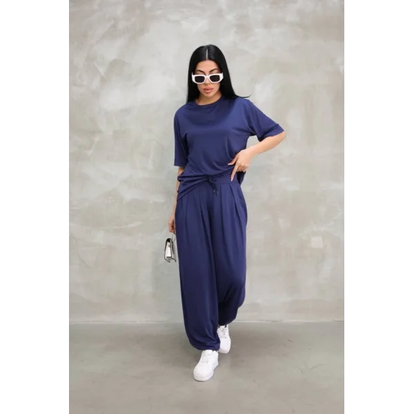 Osy odal Yumuşak Dokulu Kumaş  Oversize Bisiklet Yaka Tshirt Jogger Eşofman Altı  Eşofman Takımı   acivert