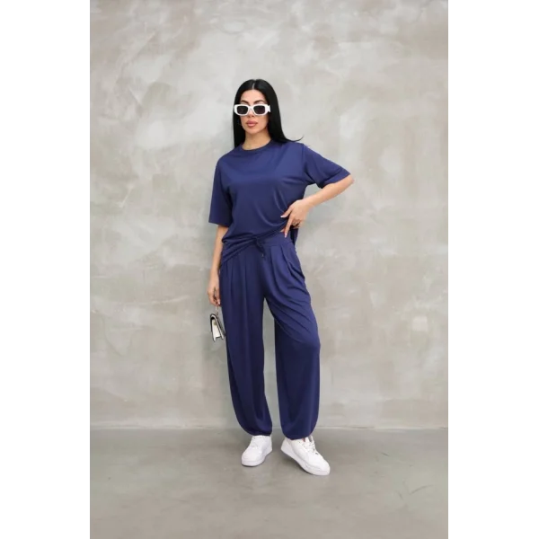 Osy odal Yumuşak Dokulu Kumaş  Oversize Bisiklet Yaka Tshirt Jogger Eşofman Altı  Eşofman Takımı   acivert