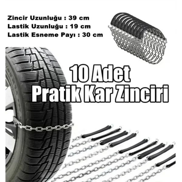 Oto Lastik Kar Zincir Tak Çikar Pratik Zincir 10 Adet - Siyah