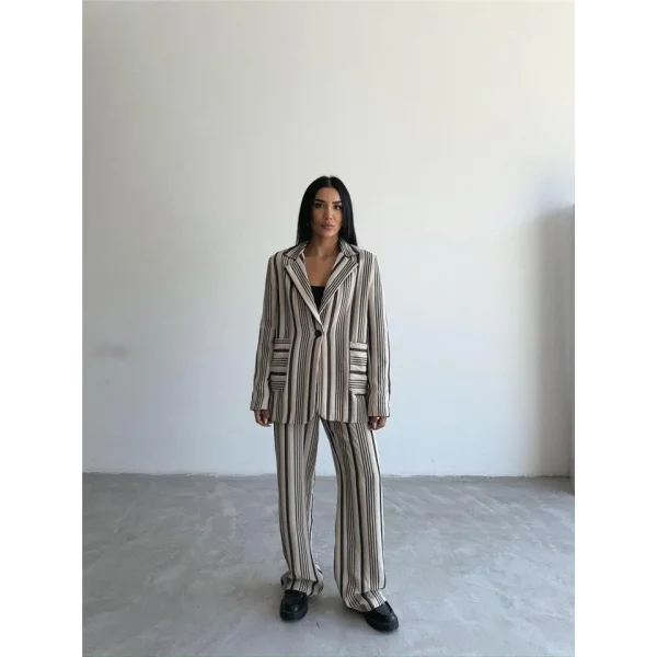 OTTOAN ÇİZGİİ CEKETPANTOON TK  Bej