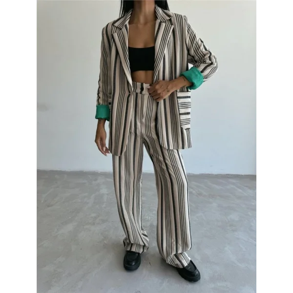 OTTOAN ÇİZGİİ CEKETPANTOON TK  Bej