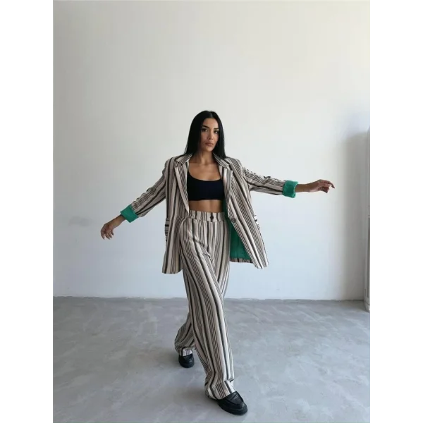 OTTOAN ÇİZGİİ CEKETPANTOON TK  Bej