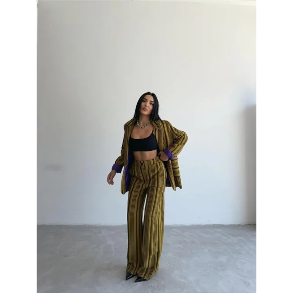 OTTOMAN ÇİZGİLİ CEKET-PANTOLON TK - Yeşil