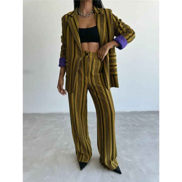 OTTOMAN ÇİZGİLİ CEKET-PANTOLON TK - Yeşil