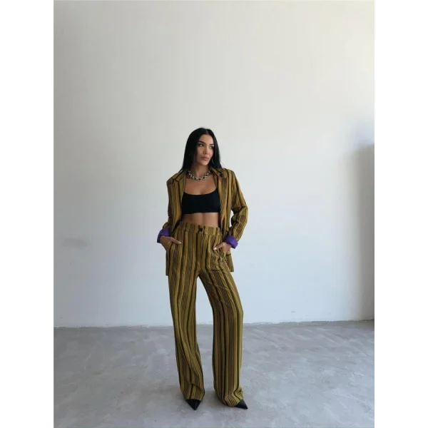 OTTOMAN ÇİZGİLİ CEKET-PANTOLON TK - Yeşil