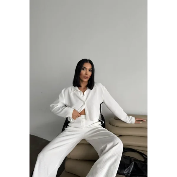 OTTOMAN EŞOFMAN TAKIM YANLARI ŞERİT DETAYLI - Beyaz