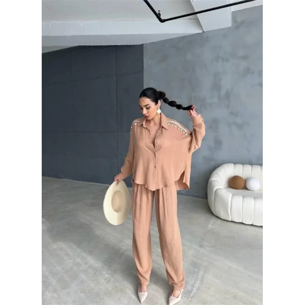 OUZ AÇAK DENİZ KABUĞU GÖEK  PANTOON TAKI  Bej