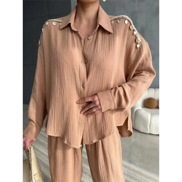 OUZ AÇAK DENİZ KABUĞU GÖEK  PANTOON TAKI  Bej