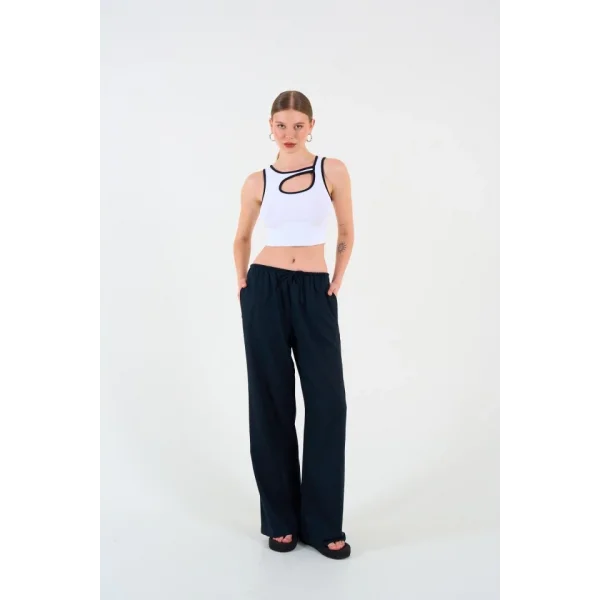 Oval Dekolteli Atlet - Beyaz-Siyah