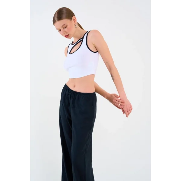 Oval Dekolteli Atlet - Beyaz-Siyah