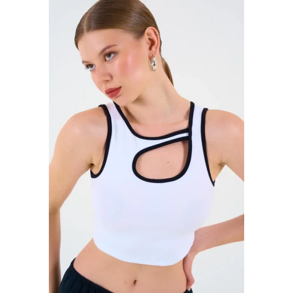 Oval Dekolteli Atlet - Beyaz-Siyah