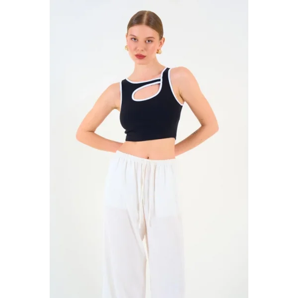 Oval Dekolteli Atlet - Siyah-Beyaz