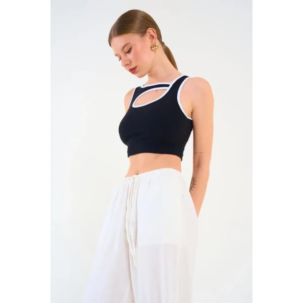 Oval Dekolteli Atlet - Siyah-Beyaz