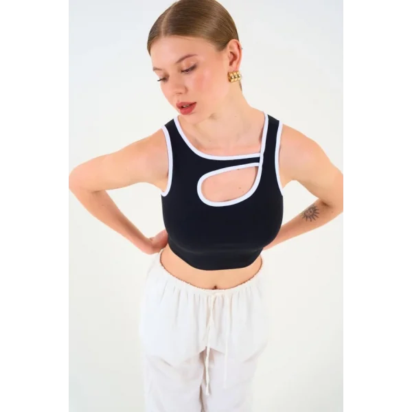 Oval Dekolteli Atlet - Siyah-Beyaz