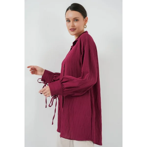 Oversize Bağcıklı Gömlek 5954 - Bordo