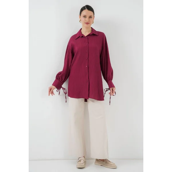 Oversize Bağcıklı Gömlek 5954 - Bordo