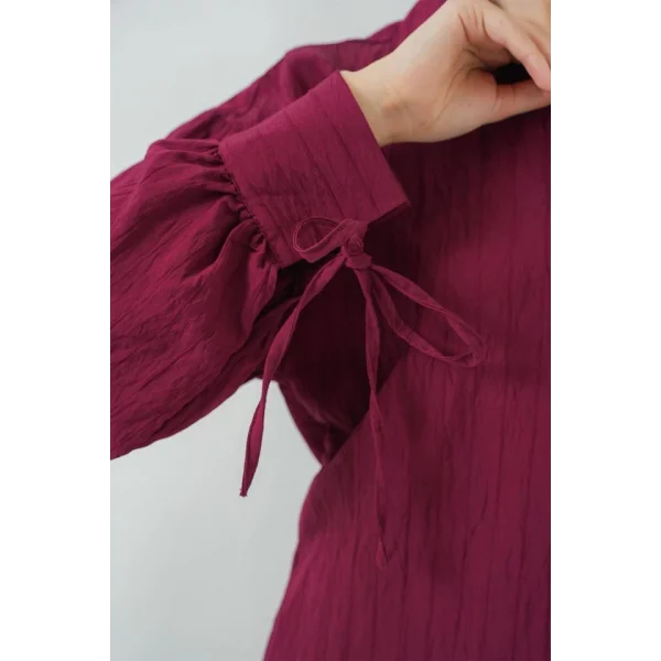 Oversize Bağcıklı Gömlek 5954 - Bordo