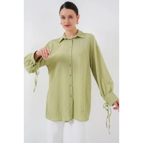 Oversize Bağcıklı Gömlek 5954 - E.Yeşil