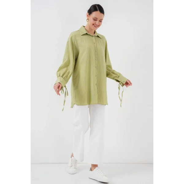 Oversize Bağcıklı Gömlek 5954 - E.Yeşil