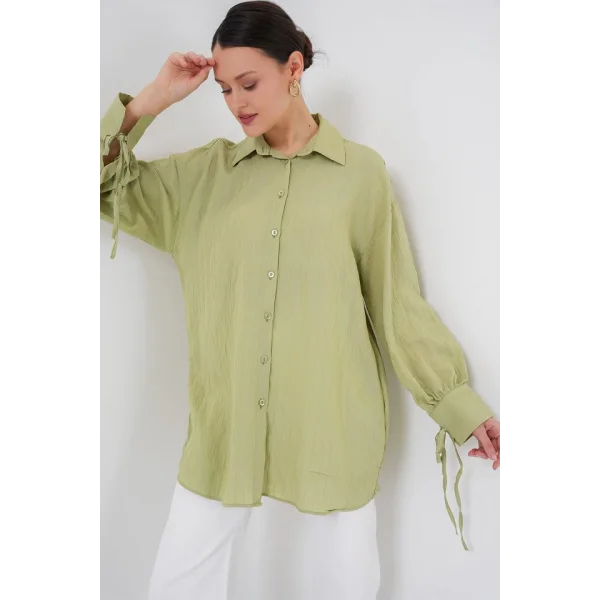 Oversize Bağcıklı Gömlek 5954 - E.Yeşil