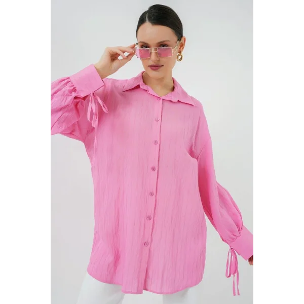 Oversize Bağcıklı Gömlek 5954 - Pembe