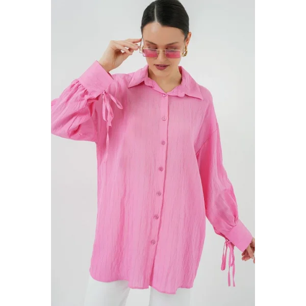 Oversize Bağcıklı Gömlek 5954 - Pembe
