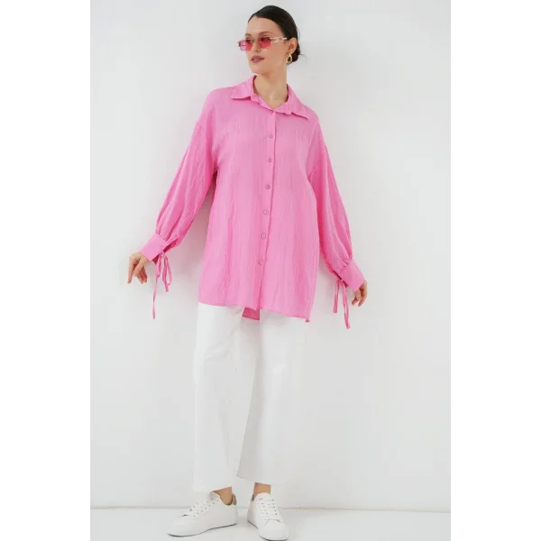Oversize Bağcıklı Gömlek 5954 - Pembe