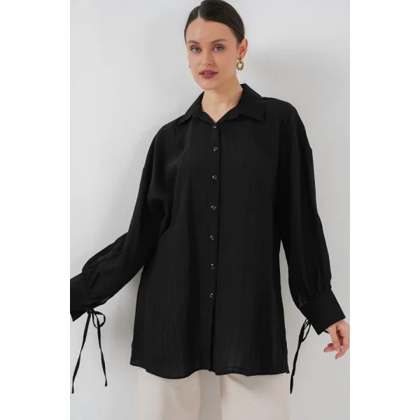 Oversize Bağcıklı Gömlek 5954 - Siyah