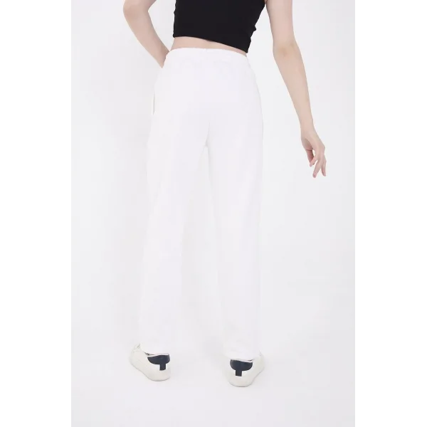 Oversize Boru Paça Baskılı Eşofman Pantolon - Beyaz