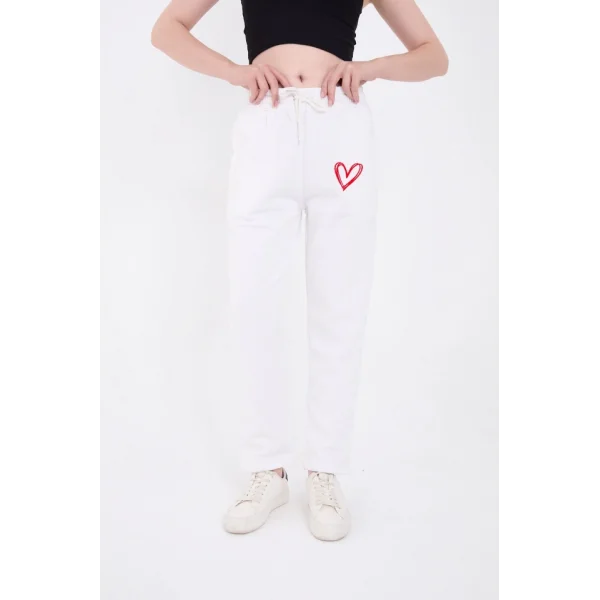 Oversize Boru Paça Baskılı Eşofman Pantolon  Beyaz