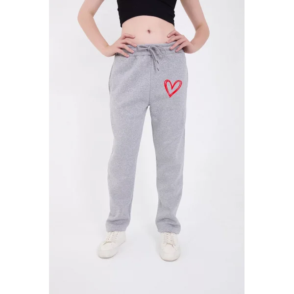 Oversize Boru Paça Baskılı Eşofman Pantolon - Gri