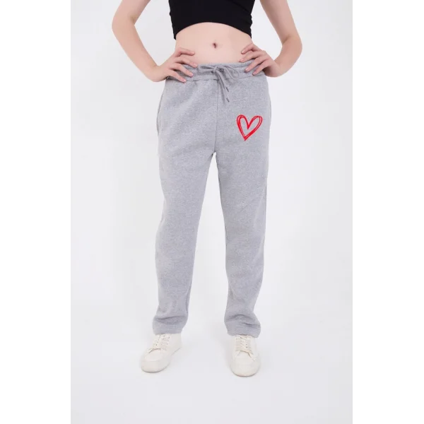 Oversize Boru Paça Baskılı Eşofman Pantolon  Gri